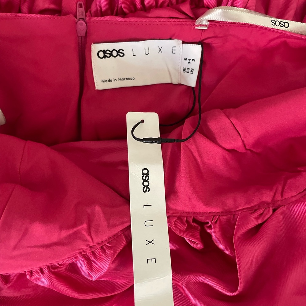 ASOS LUXE bubble bardot satin mini dress in pink - Picture 5 of 6